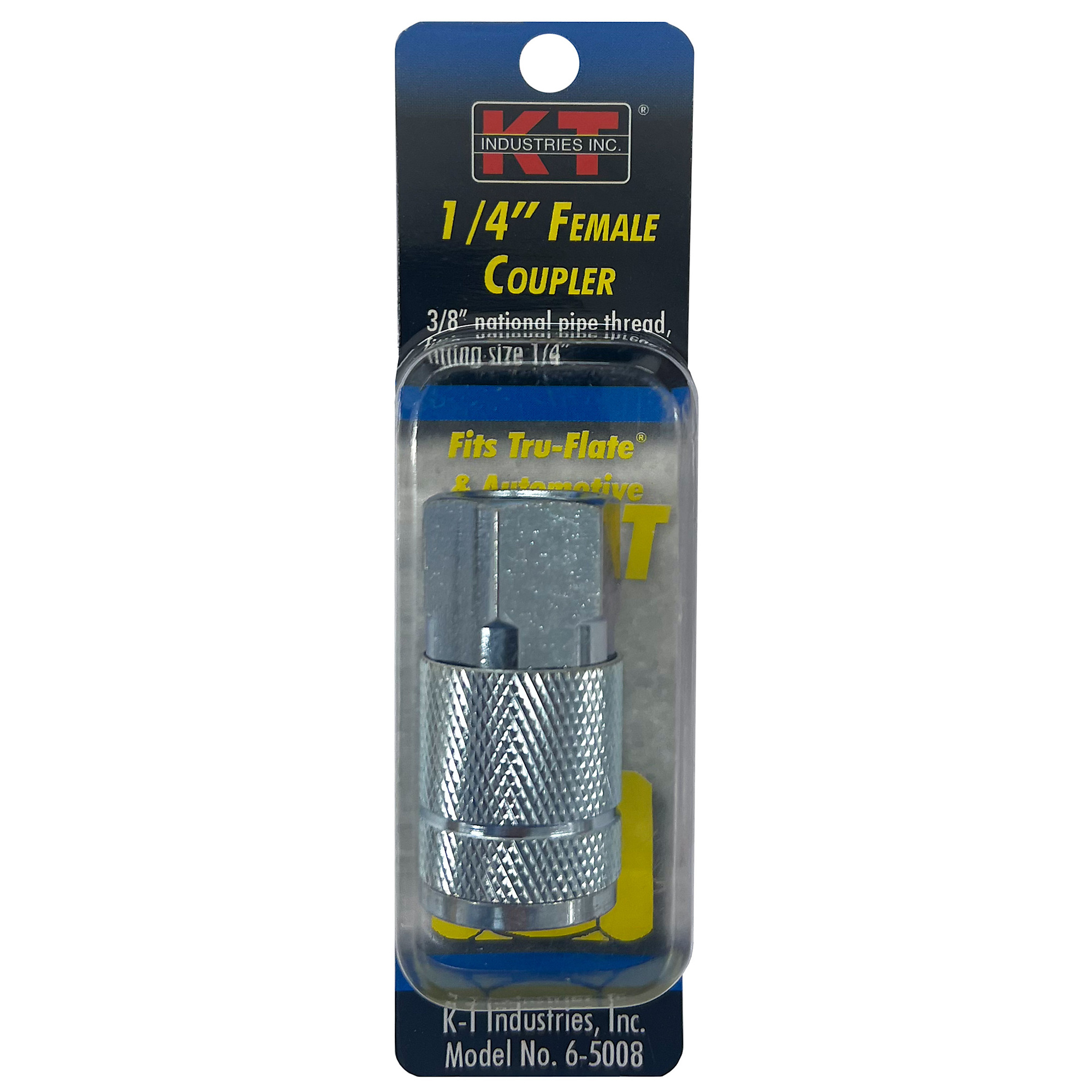 K-T Industries Tru-Flate Coupler — 3/8in. F NPT, 1/4in., Brass, Model# 6-5008